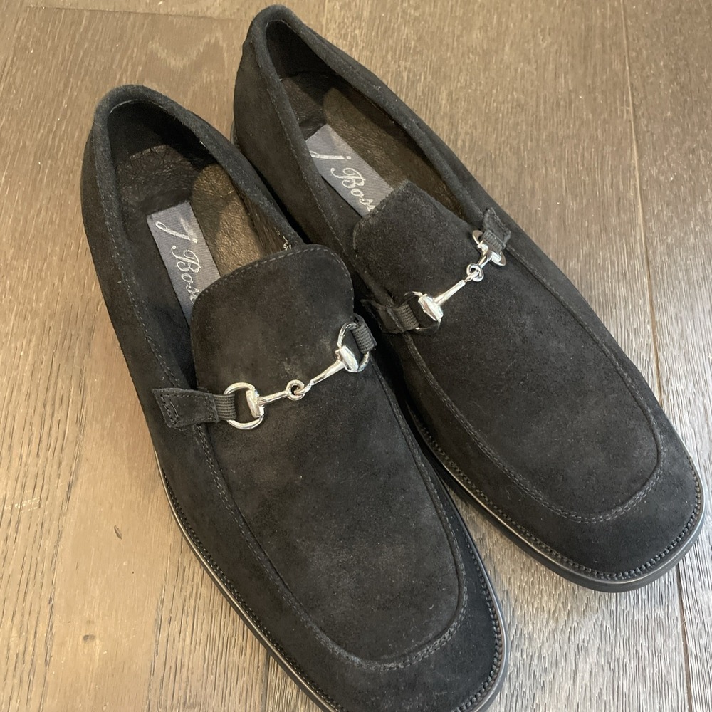 J Bosco Suede Leather Silver Buckle Loafers Size 8.5 Black